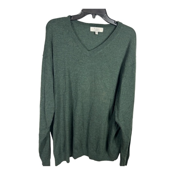 Men's TURNBURY Hunter Green Merino Wool V-Neck Sweater 2XL AC574 - Picture 2 of 10
